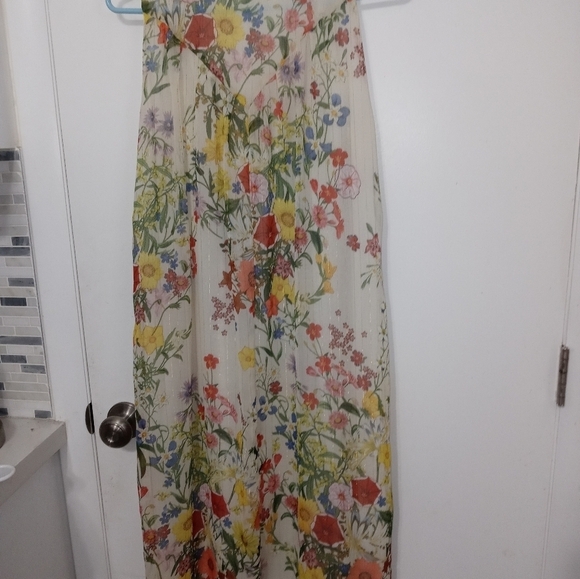 Zara Basic Sleeveless Floral Sheer Lined Midi Dress V neck Gold Shimmer Streaks - Picture 7 of 11